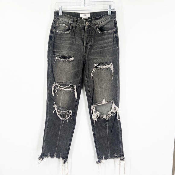 Pistola Mid-Rise Button Fly Straight Jeans Distressed - Picture 1 of 7
